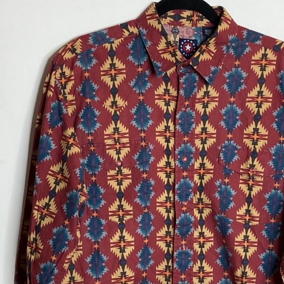 Panhandle Slim Other - Panhandle Slim Aztec Native Western Shirt Rodeo Rockabilly Red Pearl Sz Lg  NICE